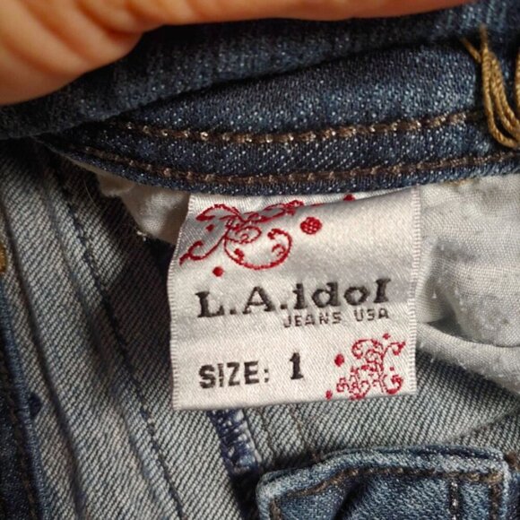 LA Idol Bootcut Jeans Women's Size 1 Rhinestone Embellishments Embroidery Rodeo - Picture 8 of 9